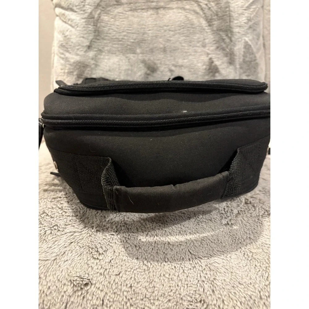 Chaps Black Canvas‎ Backpack Multi Pocket Faux Leather Trim Travel School Bag